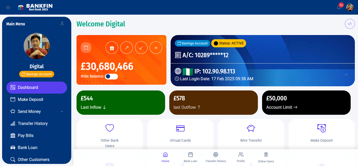Bankfin - Modern Online Banking PHP Script With SMS Alert PHP script